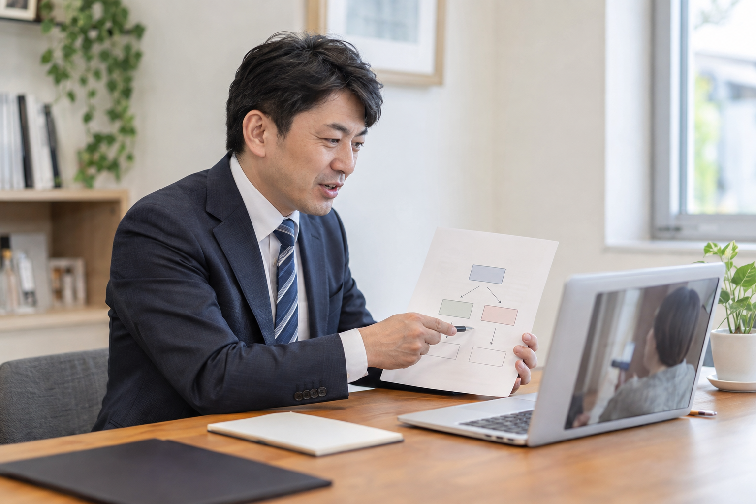 オンラインで相談前の基礎情報を案内する日本人担当者