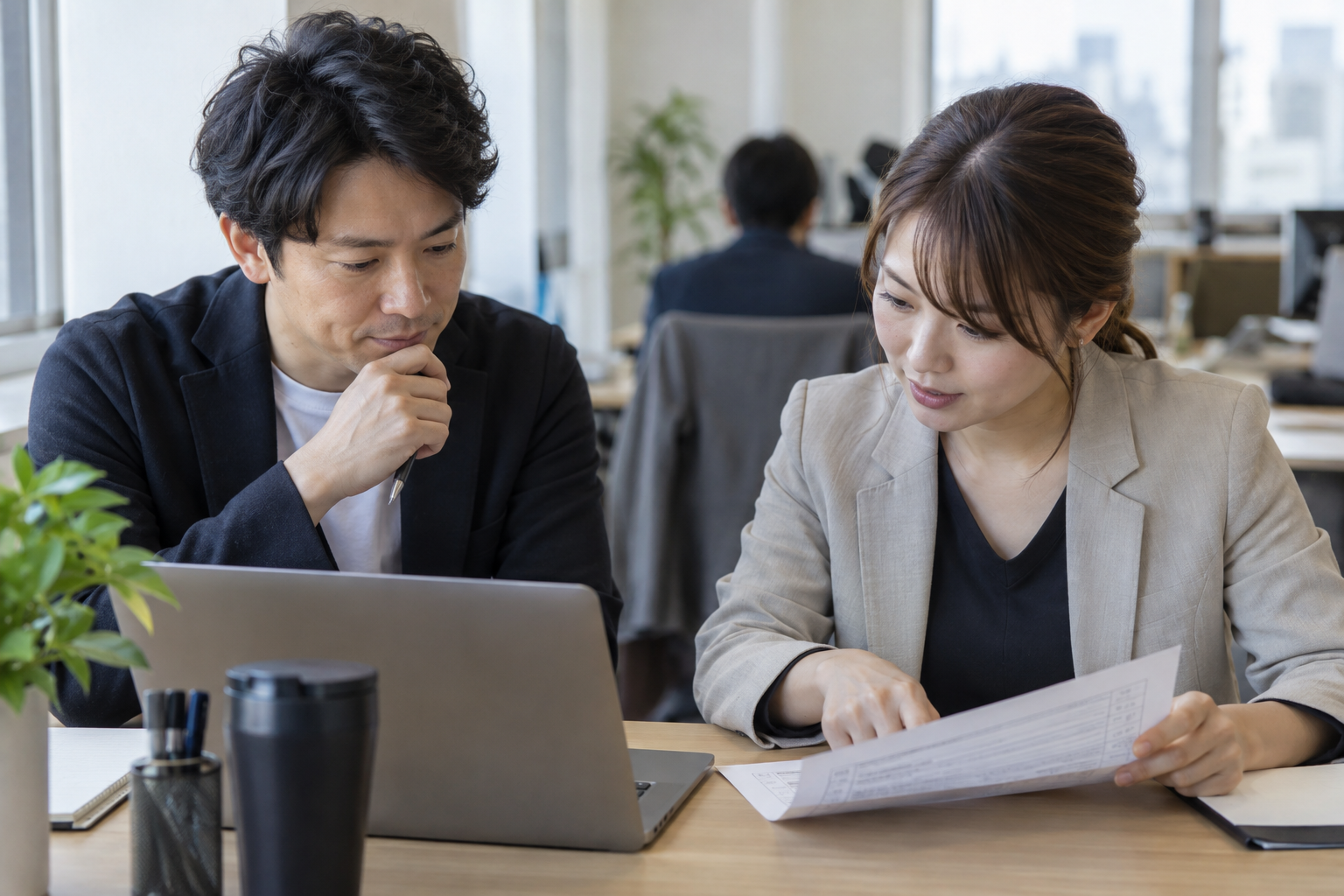 顧客向けオンボーディングの順番を確認する日本人担当者