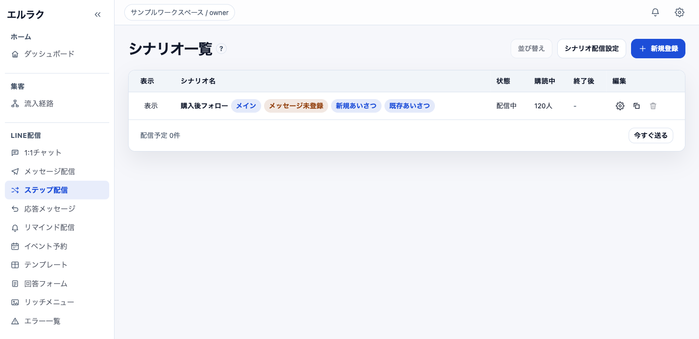 ステップ配信のシナリオ作成と安全な開始方法の確認画面